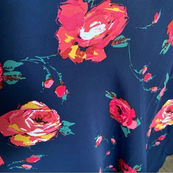 Aritzia Brand Babaton Navy Floral Wrap Flutter Sleeve High-Low Dress Size 4 - Picture 3 of 13